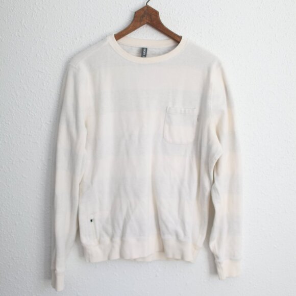 Vuori Jeffries cream gray stripe pullover long sleeve shirt mens medium - Picture 1 of 6